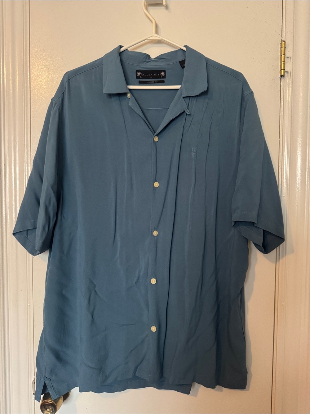 All Saints Men’s Slate Blue Short-Sleeve Button-Down Shirt